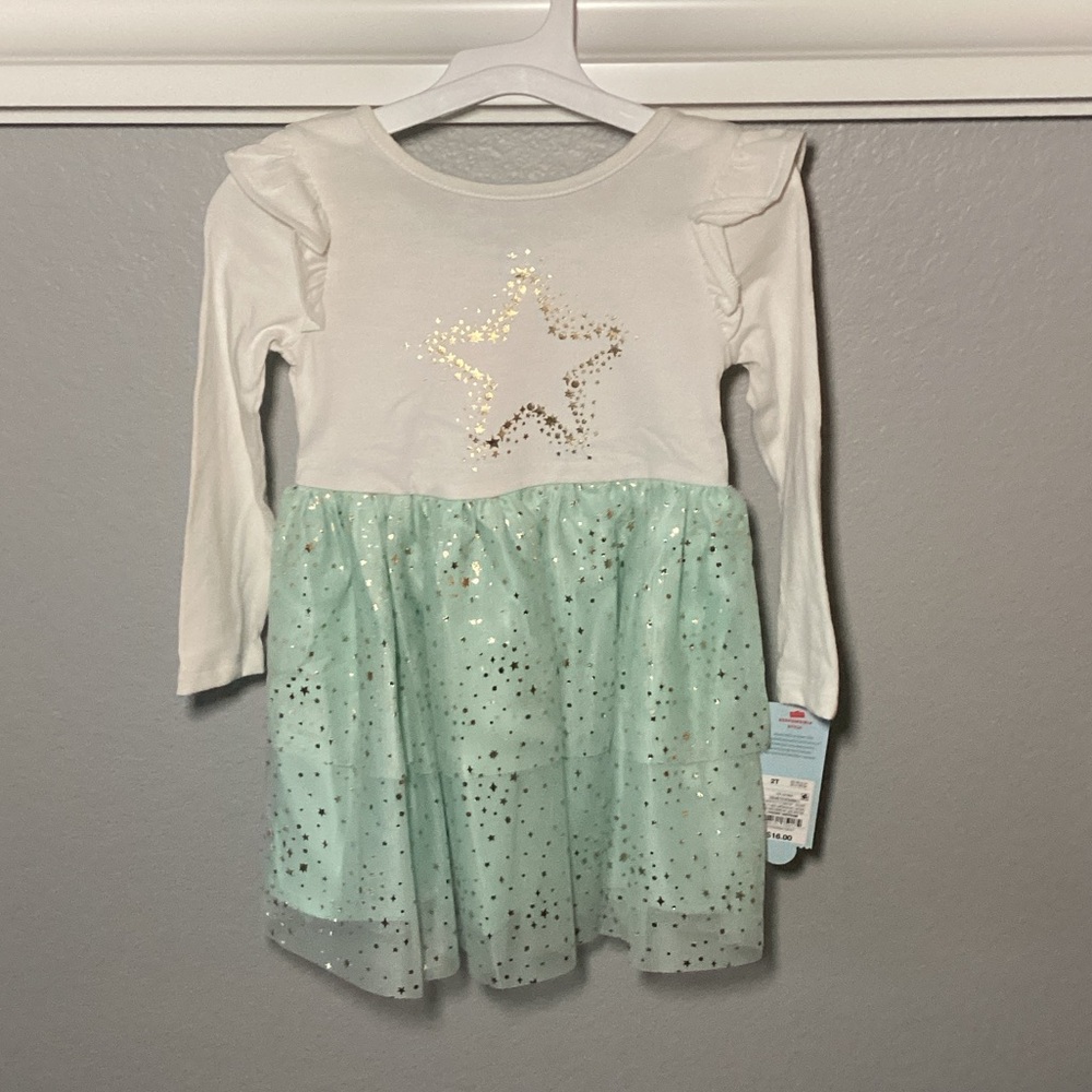 Cat & Jack Cream and Mint Green Star Dress - Picture 2 of 8